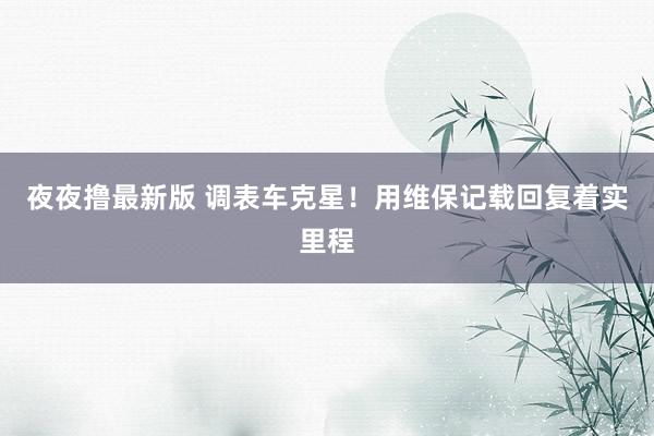 夜夜撸最新版 调表车克星！用维保记载回复着实里程