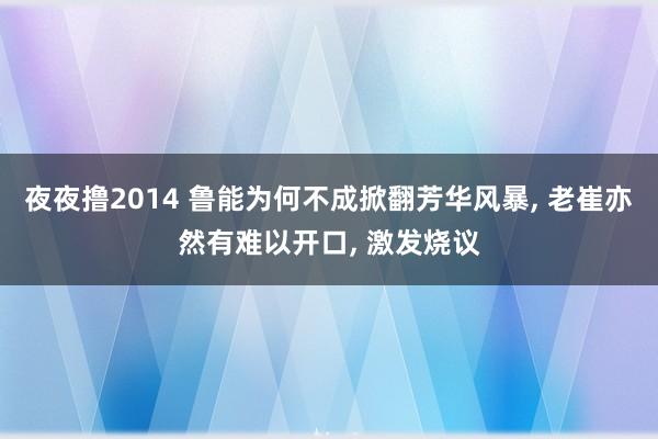 夜夜撸2014 鲁能为何不成掀翻芳华风暴， 老崔亦然有难以开口， 激发烧议
